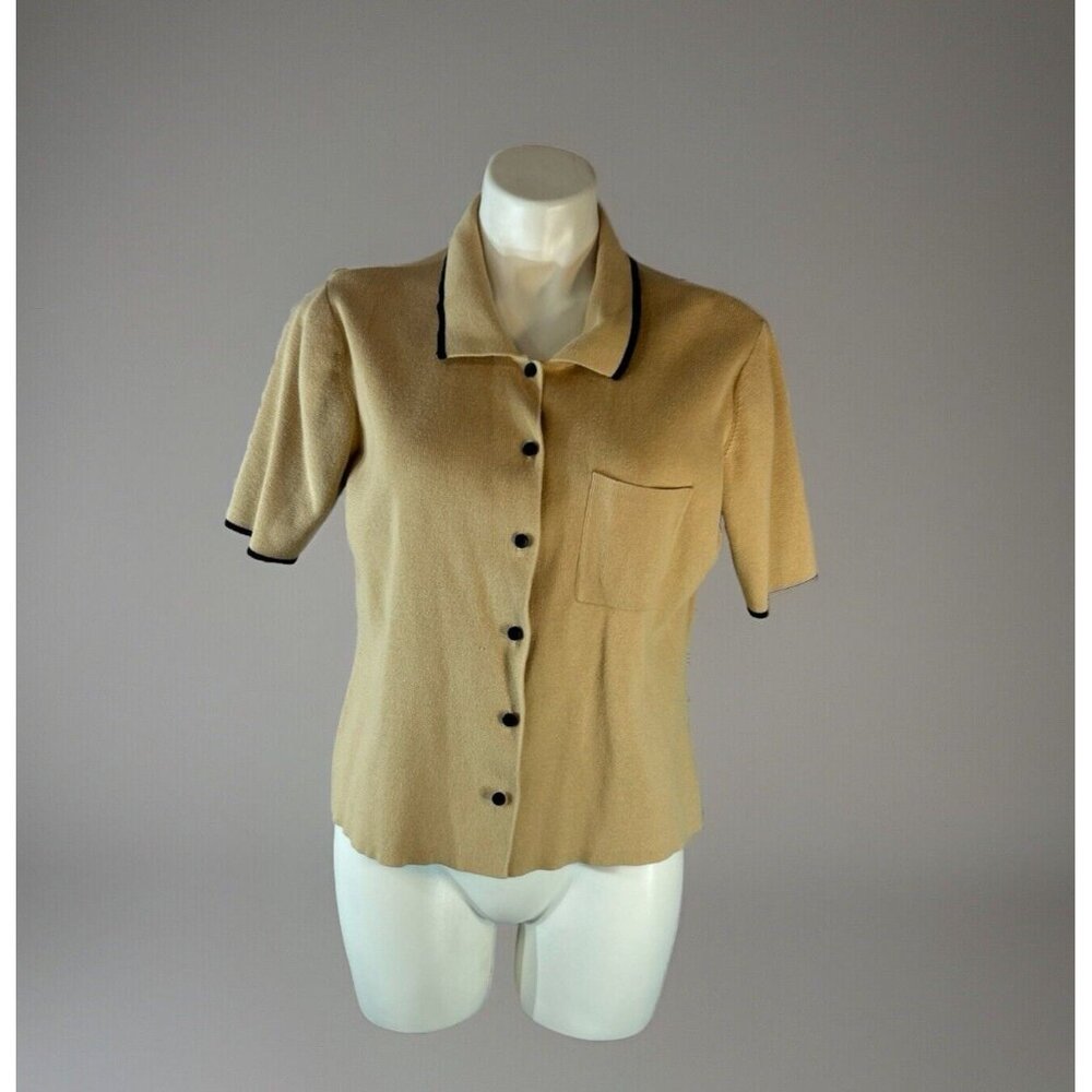 WORTHINGTON Womens petite X large Short Sleeve Brown black Button Up Sweater Top